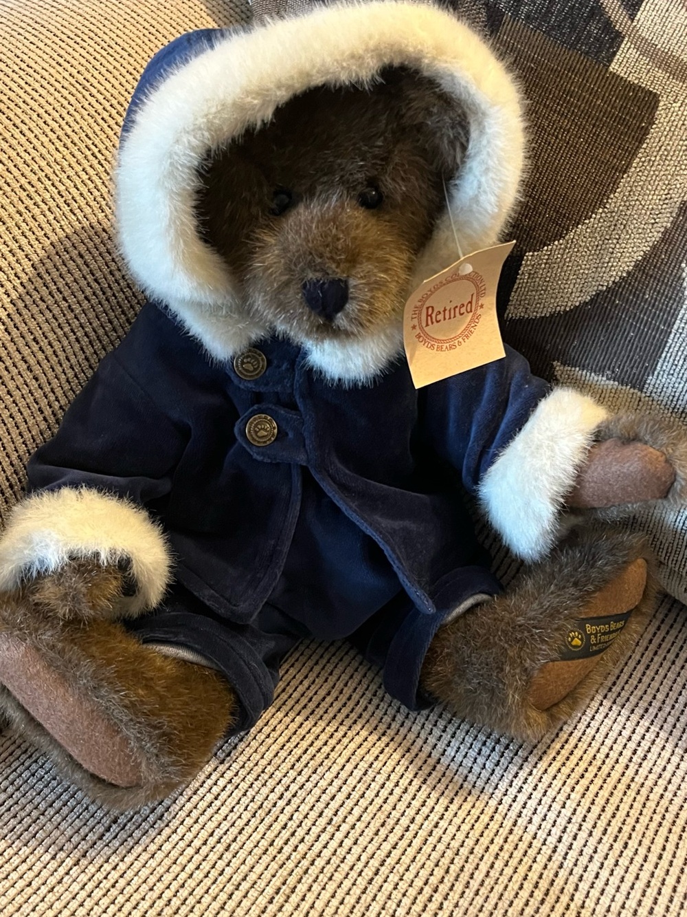Retired Boyds Bear Alex Berriman in Navy Blue Hooded Coat